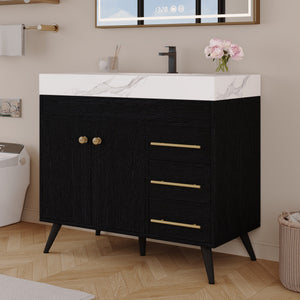 36" Freestanding Bathroom Vanity with Ceramic Sink and Faux Marble Top