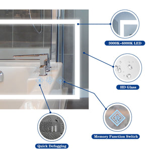 3000-6000K LED Bathroom Mirror With Lights, Anti-Fog Dimmable Lighted Wall Mounted Vanity Mirror Master Bath Modern Makeup (Only Mirrors, Not Cabinets) Horizontal & Vertical