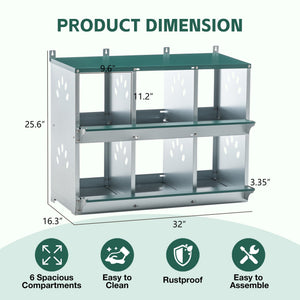 Chicken Nesting Box, 6 Room Metal Nesting Boxes for Chicken