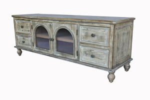 60" Farmhouse TV Stand with 4 Drawers & 2 Glass Doors