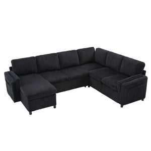 Convertible U-Shaped Sectional Sofa Bed With USB Ports And Storage