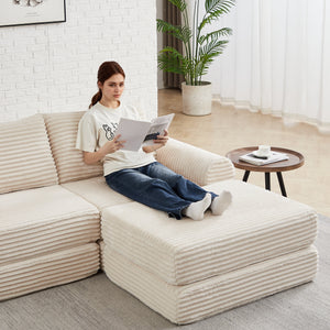 Minimalist Corduroy Sofa Bed with Two Throw Pillows