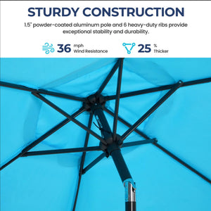 Umbrella With Crank Lift & Tilt, UV-Resistant Canopy For Patio