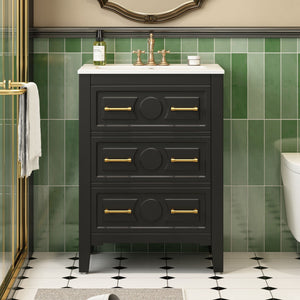 Bathroom Vanity With Sink, Free Standing 3 Drawer Storage Cabinet