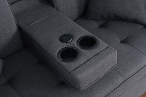 Cody II - Convertible Sleeper Loveseat With Cup Holder, Charging Ports and Pocket - Dark Gray