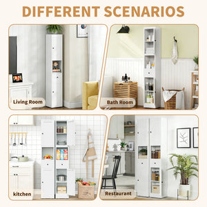 Tall Narrow Bathroom Cabinet With 5-Tier Storage, Adjustable Shelves, Freestanding - White