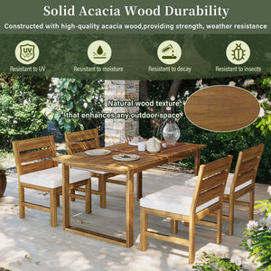 U_STYLE Farmhouse 5-Piece Outdoor Patio Dining Set with Adjustable Legs