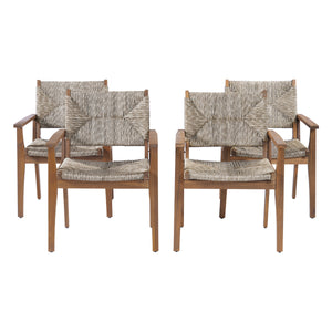 Durable Outdoor Dining Chair Set with Acacia Wood Frame and Wicker Seat