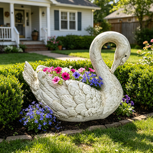 12.8'' Tall Vintage Swan Statue Planter