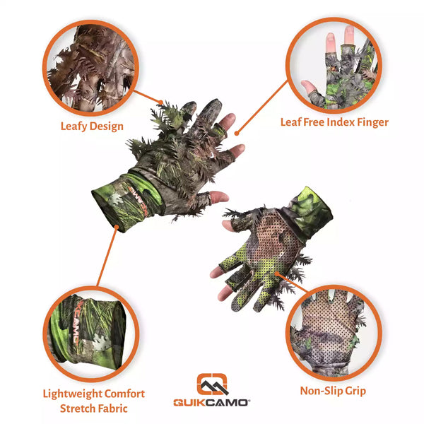 Leafy Camo Gloves (Fingerless or Touchscreen Tips)