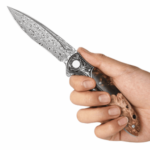 Demeter VG10 Damascus Pocket Knife with Exotic Olive Burl & Resin Handle - TRAPSKI