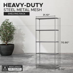 Design Ideas MeshWorks 5 Tier Metal Storage Shelving Unit Rack Bookshelf, Silver - TRAPSKI