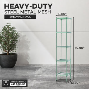Design Ideas MeshWorks 5 Tier Tower Metal Storage Shelving Unit Rack, Sage Green