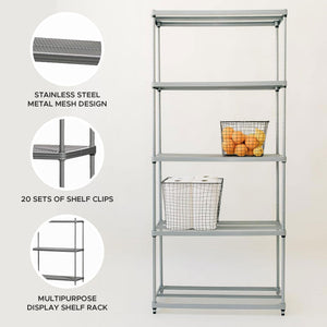 Design Ideas MeshWorks 5 Tier Metal Storage Shelving Unit Rack Bookshelf, Silver - TRAPSKI