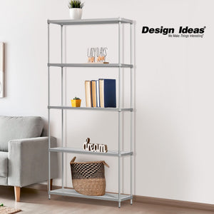 Design Ideas MeshWorks 5 Tier Metal Storage Shelving Unit Rack Bookshelf, Silver - TRAPSKI