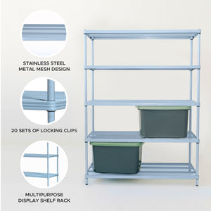 Design Ideas MeshWorks 5 Tier Full-Size Metal Storage Shelving Unit Rack, Blue - TRAPSKI