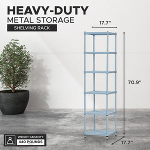 Design Ideas MeshWorks 6 Tier Tower Metal Storage Shelving Unit Rack, Sky Blue