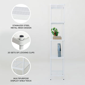 Design Ideas MeshWorks 5 Tier Tower Metal Storage Shelving Unit Rack, White