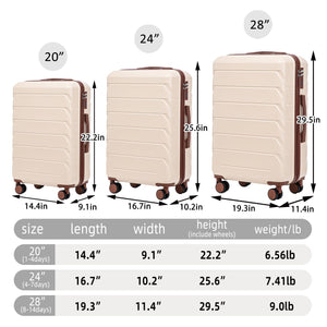 Set 3PCs 20'/24'/28' ABS Spinner Wheel Luggage - Beige
