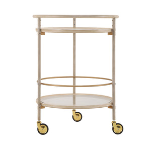 Round Bar Cart with Tempered Glass Shelves and Gold Accents