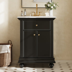 24" Modern Bathroom Vanity with Tip-Out Drawer & Soft-Close Hinges