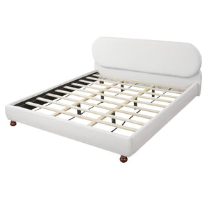 Cream-Colored Boucle Upholstered Bed with Rubber Wood Foot, King