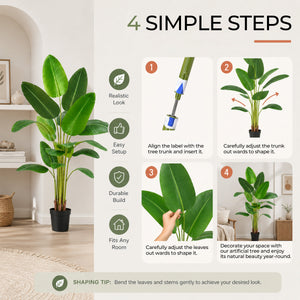 Bird of Paradise Artificial Plant - 6 Ft Tall Faux Banana Leaf Tree