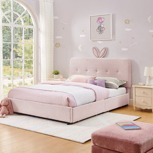 Full Size Kids Upholstered Bed with Oversized Rabbit Ear Headboard