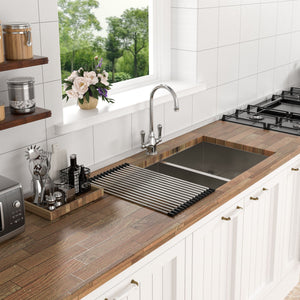 Undermount Double Bowl Kitchen Sink 16 Gauge With 9" Deep Basin - Brushed Nickel