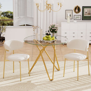 Modern Round Tempered Glass Dining Table With Sturdy Metal Legs For 1 - 4 People - Gold