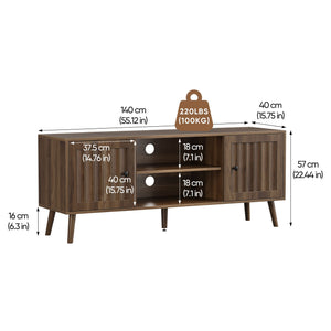 55" TV Cabinet With Vertical Groove Doors, Adjustable Shelves - Walnut