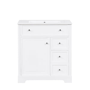 Bathroom Vanity With Sink Top, Cabinet With Door And 2 Drawers - White
