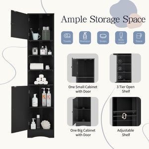 Multi-Functional Corner Cabinet Tall Bathroom Storage Cabinet with Two Doors and Adjustable Shelves, Open Shelf