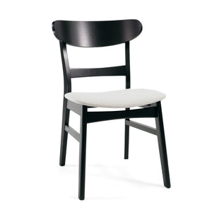 Set of 2 Mid-Century Dining Chairs - Upholstered Seat, Rubberwood Legs