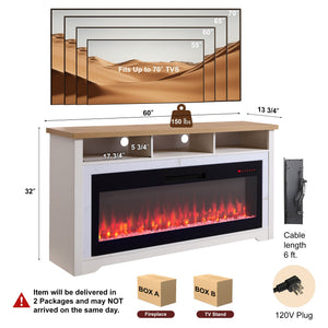 60 Inch Fireplace TV Stand for TVs Up to 70" with 50" Smart Electric Fireplace