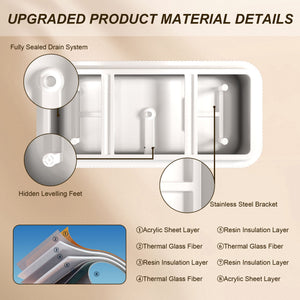 Rectangle Linear Freestanding Soaker Tub With Pop Up Drain, Double Wall Insulated Construction - Gloss White