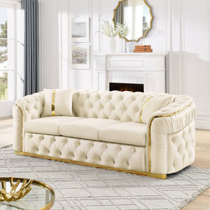 Button Tufted 3-Seater Chesterfield Sofa with Pillows - Velvet, Multiple Colors