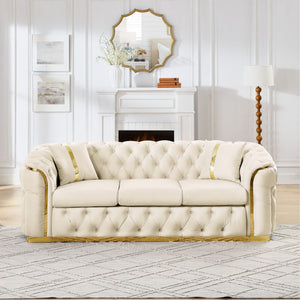 Button Tufted 3-Seater Chesterfield Sofa with Pillows - Velvet, Multiple Colors