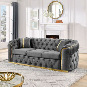 Button Tufted 3-Seater Chesterfield Sofa with Pillows - Velvet, Multiple Colors