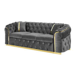 Button Tufted 3-Seater Chesterfield Sofa with Pillows - Velvet, Multiple Colors
