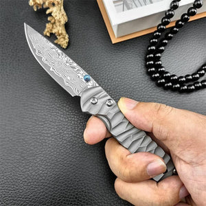 Diamond Japanese EDC Pocket Knife with VG10 Damascus Blade, Titanium Handle & Sheath - TRAPSKI