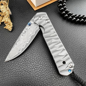 Diamond Japanese EDC Pocket Knife with VG10 Damascus Blade, Titanium Handle & Sheath - TRAPSKI