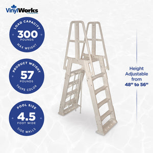 Vinyl Works A Frame Above Ground Pool Ladder Steps w/ Slide Lock Barrier, Taupe