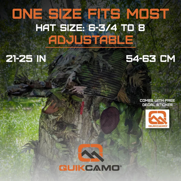 2-in-1 FRONT Leafy Face Mask and Camo Hat (Adjustable,OSFM)