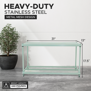 Design Ideas MeshWorks 2 Tier Full Size Metal Storage Shelving Unit, Sage Green - TRAPSKI