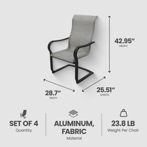 Four Seasons Courtyard Palermo C-Spring Sling Fabric Outdoor Chair, Gray, 4 Pack