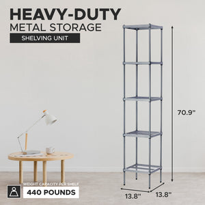 Design Ideas MeshWorks 5 Tier Tower Metal Storage Shelving Unit Rack, Silver