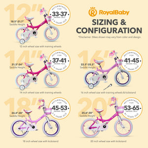 RoyalBaby Princess Girl Bike 16" w/Training Wheels & Kickstand, Bunny/Fuchsia