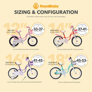 RoyalBaby Princess Girl Bicycle 16" with Training Wheels & Kickstand, Swan/Pink