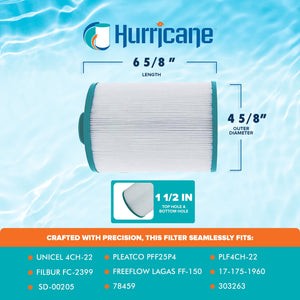 Hurricane Filters HF4H22-01 Advanced Spa Filter Cartridge Replacement for PFF25P4, Unicel 4CH-22, Filbur FC-2399, and Other Compatible Models